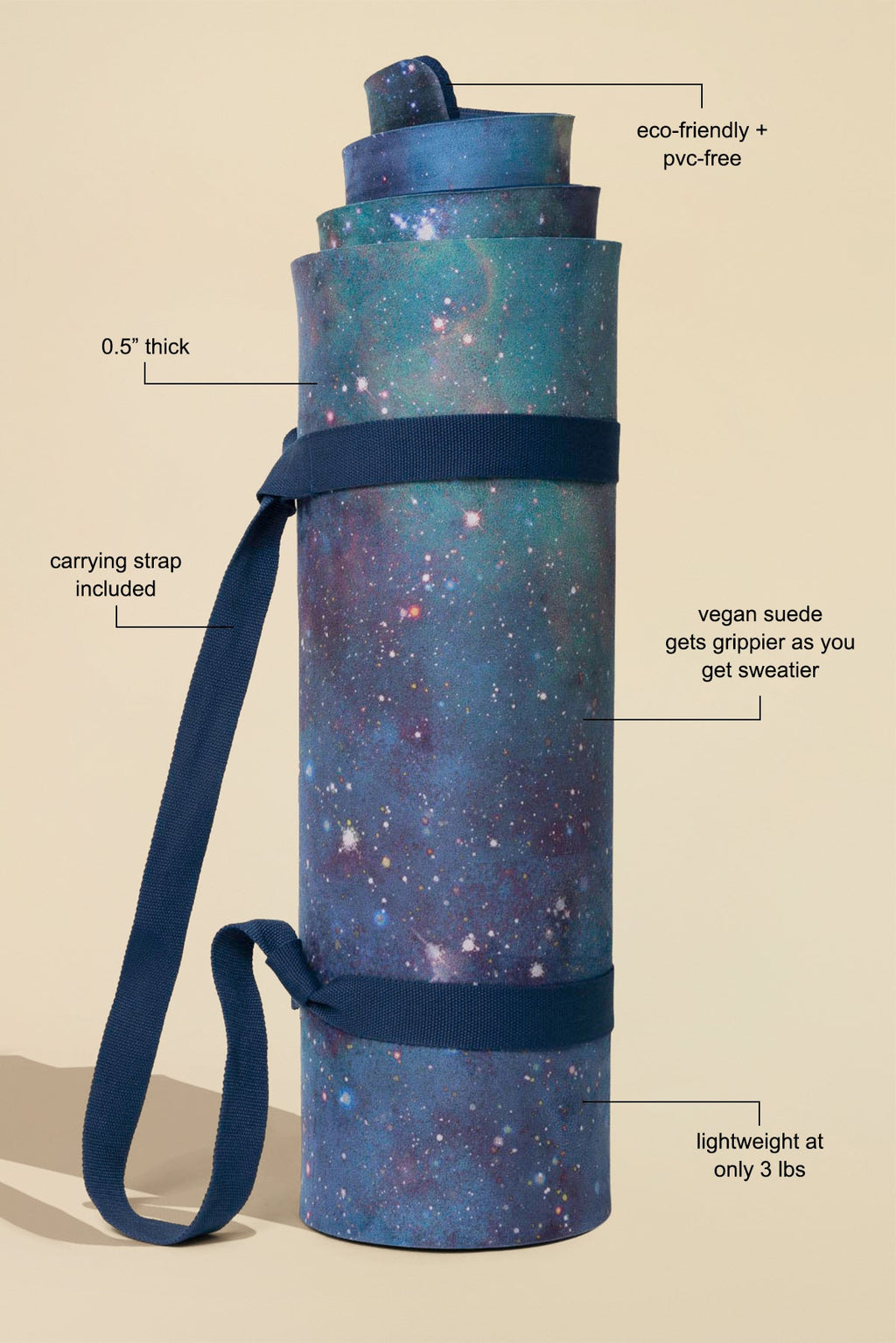 CloudCushion Vegan Suede Yoga Mat - Cool Cosmos 0.5" Thick