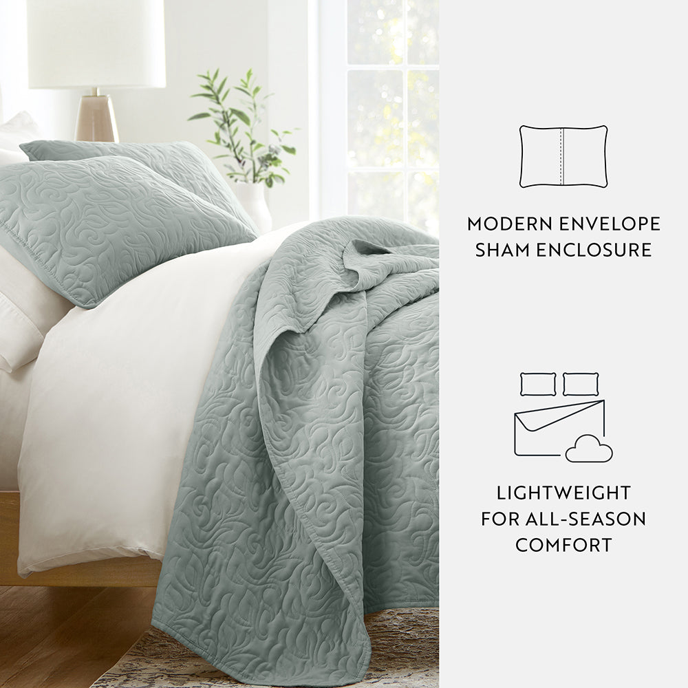 3-Piece Floral Stitch Quilted Coverlet Set