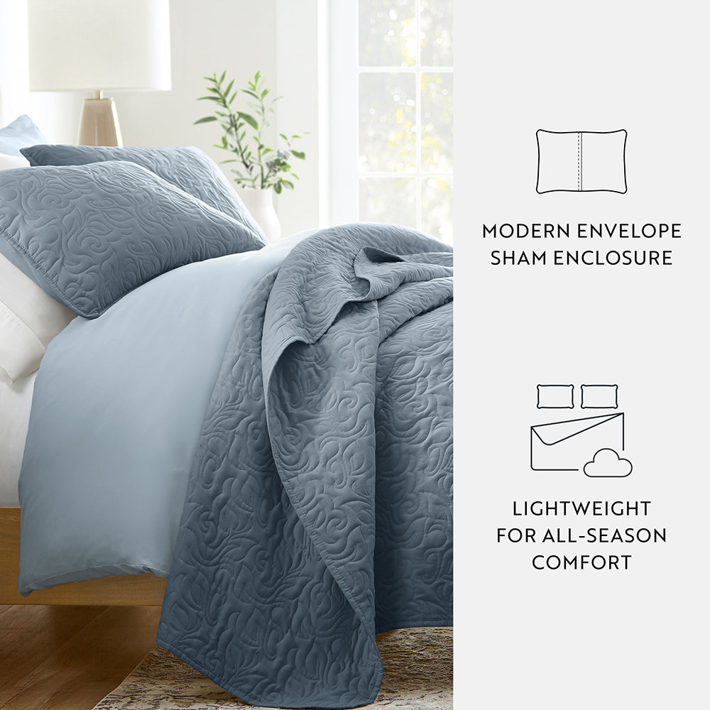 3-Piece Floral Stitch Quilted Coverlet Set