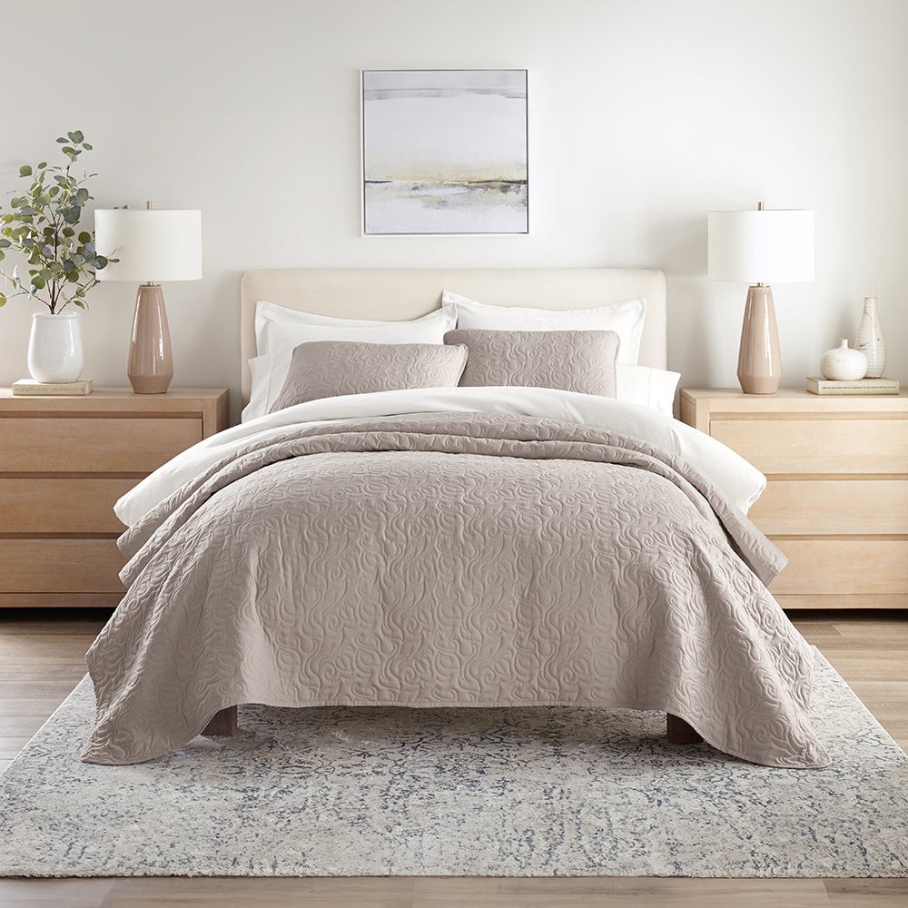 3-Piece Floral Stitch Quilted Coverlet Set