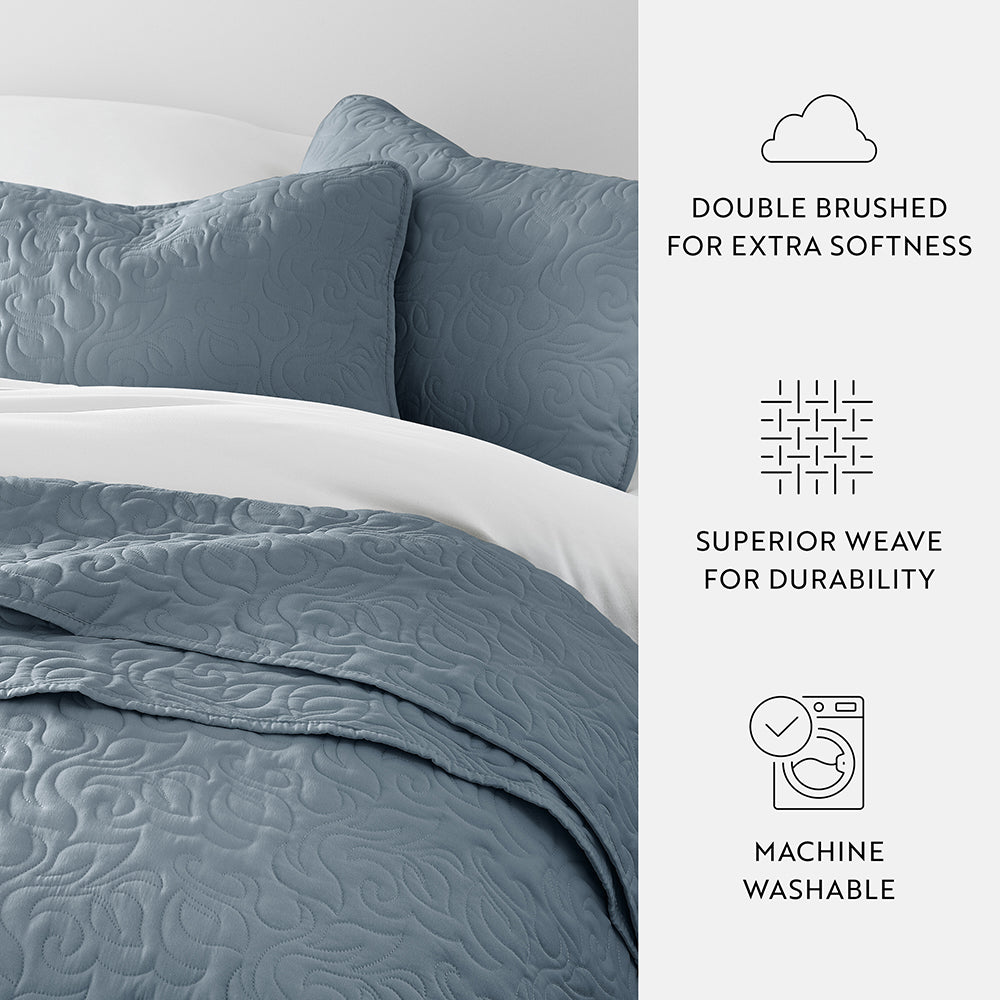 3-Piece Floral Stitch Quilted Coverlet Set