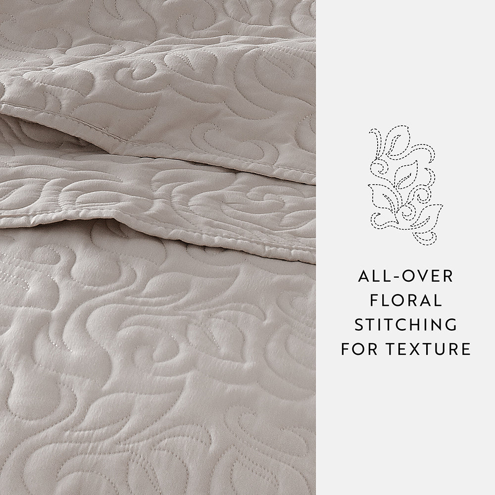3-Piece Floral Stitch Quilted Coverlet Set