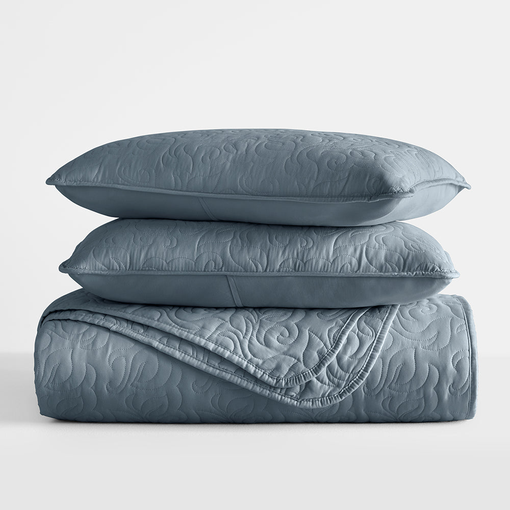 3-Piece Floral Stitch Quilted Coverlet Set