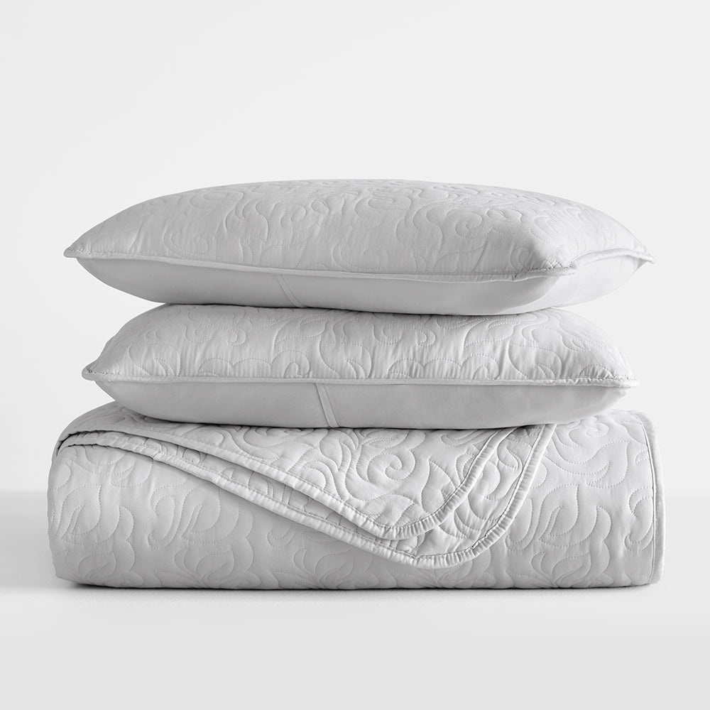 3-Piece Floral Stitch Quilted Coverlet Set