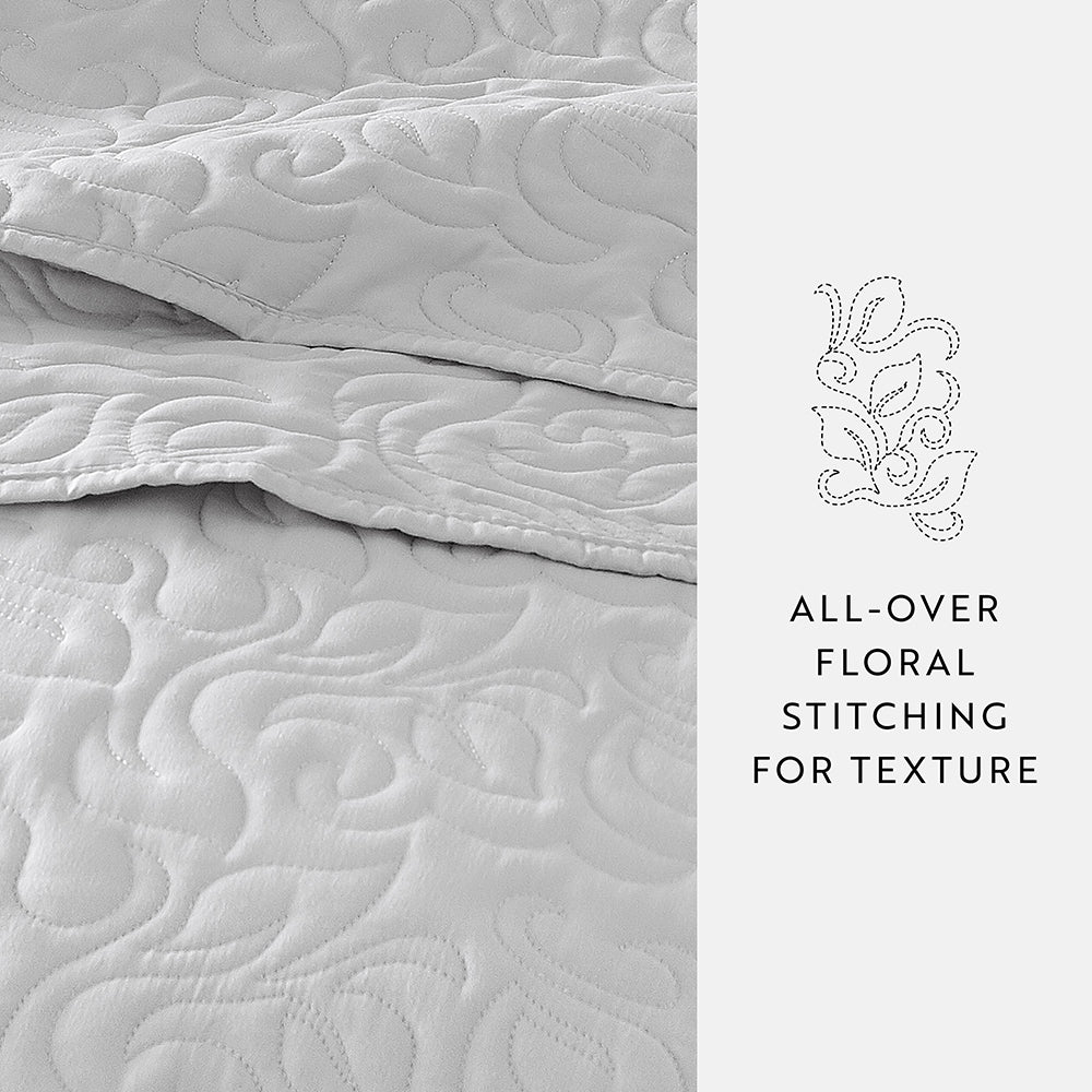 3-Piece Floral Stitch Quilted Coverlet Set