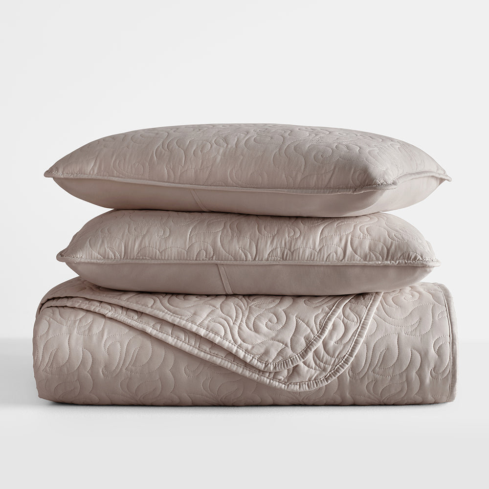 3-Piece Floral Stitch Quilted Coverlet Set