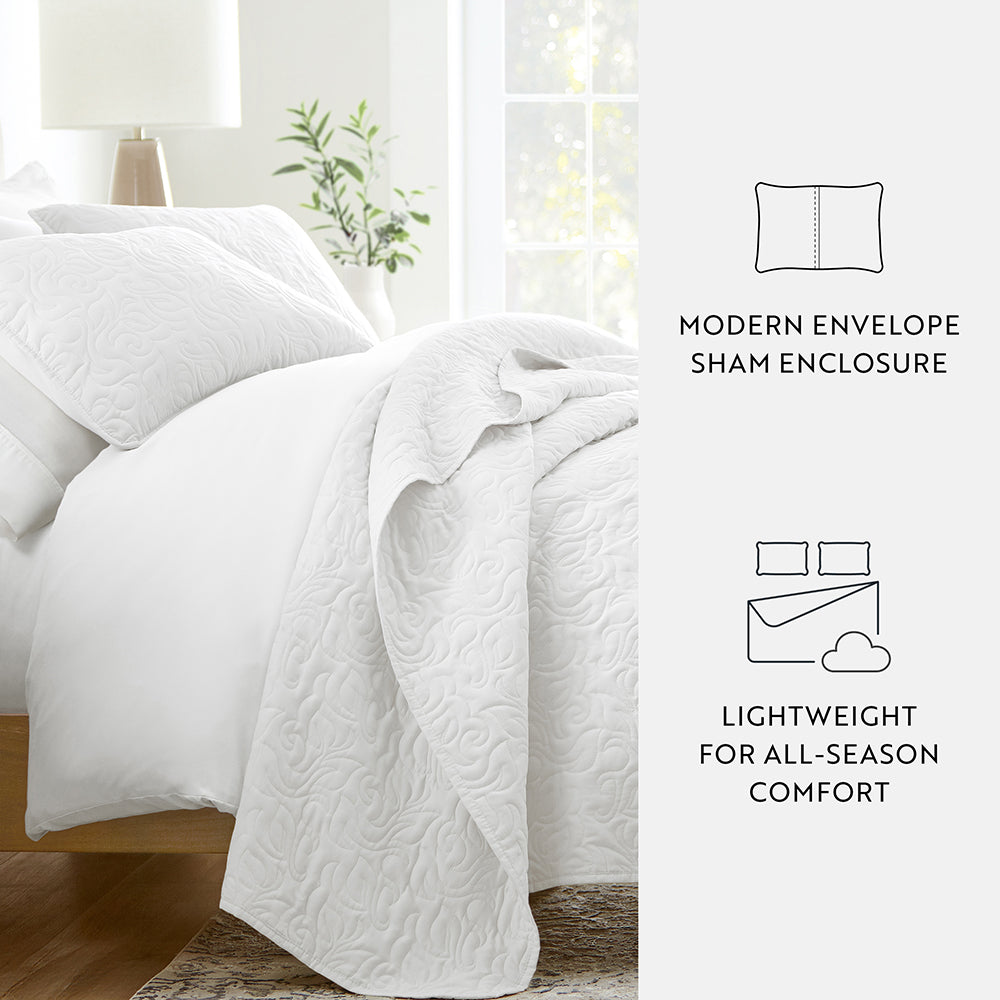 3-Piece Floral Stitch Quilted Coverlet Set