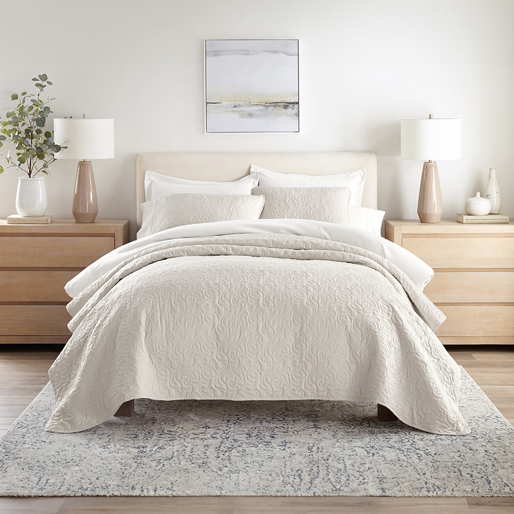 3-Piece Floral Stitch Quilted Coverlet Set