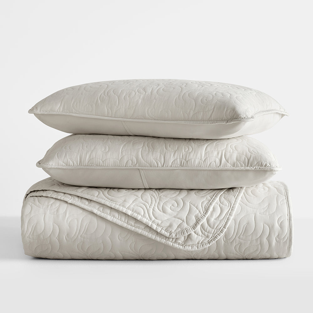3-Piece Floral Stitch Quilted Coverlet Set