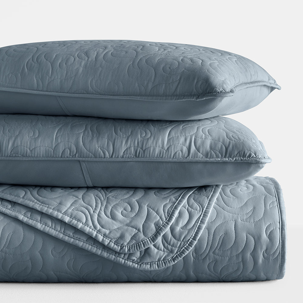 3-Piece Floral Stitch Quilted Coverlet Set