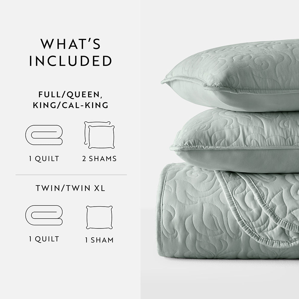 3-Piece Floral Stitch Quilted Coverlet Set