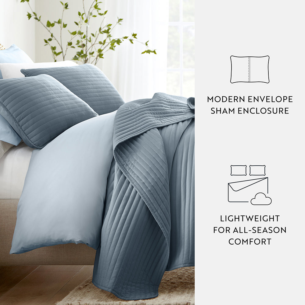 3-Piece Stripe Stitch Quilted Coverlet Set
