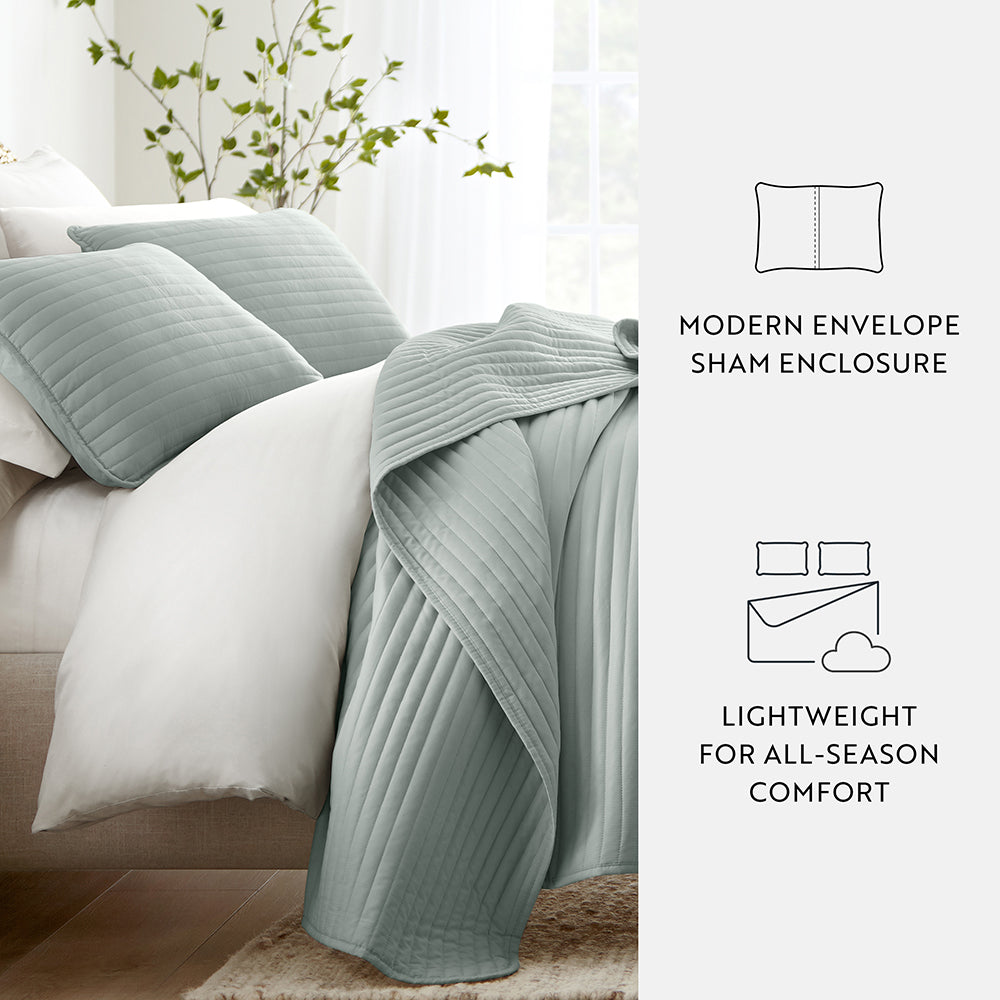 3-Piece Stripe Stitch Quilted Coverlet Set