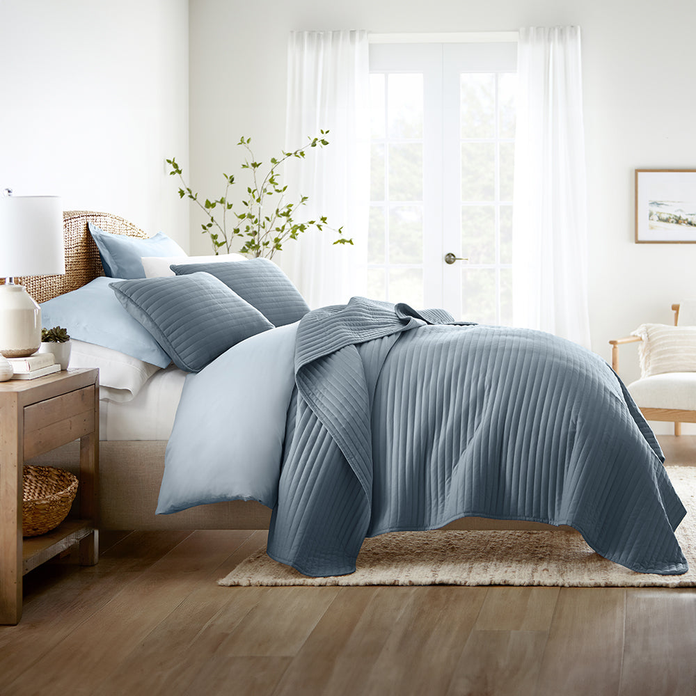 3-Piece Stripe Stitch Quilted Coverlet Set