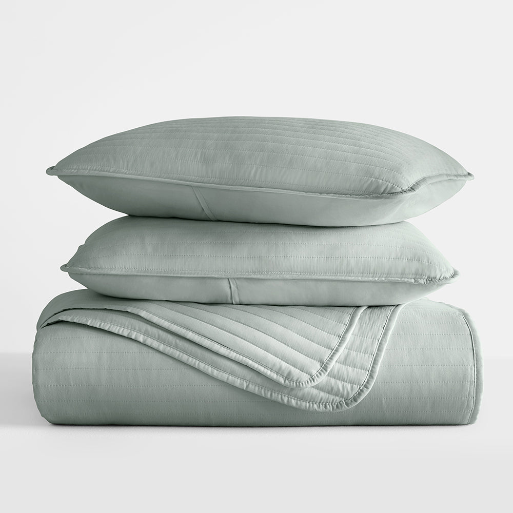 3-Piece Stripe Stitch Quilted Coverlet Set