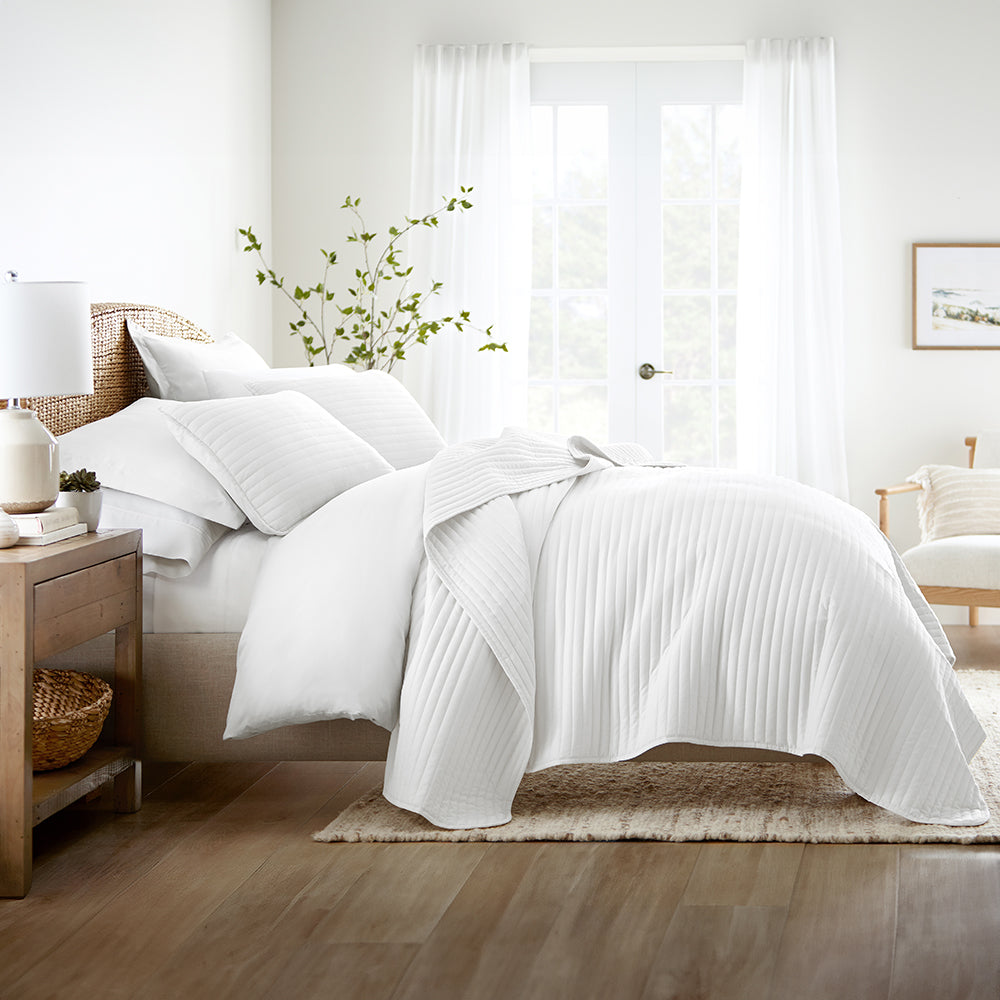 3-Piece Stripe Stitch Quilted Coverlet Set
